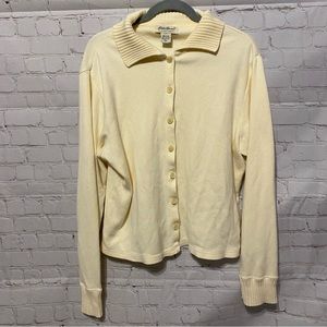 Eddie Bauer Women's Cream 100% Cotton Sweater Cardigan Button Up Size Large Tall